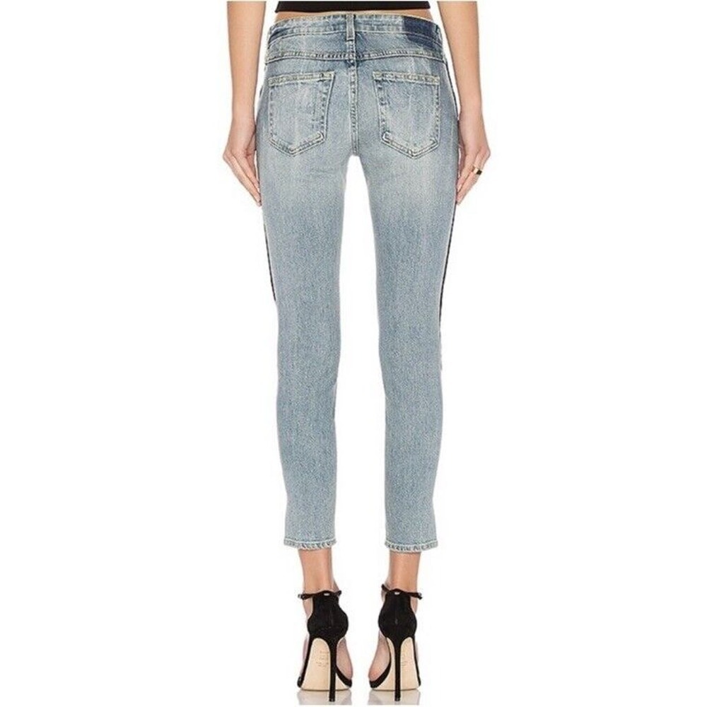 AMO Jeans Size 30/26 Twist Sweet Cheeks Cropped Piping Velvet Stripe Split Hem‍ - Picture 3 of 13